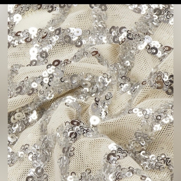 Strappples feather mesh skirt set ...top white feathers , skirt silver sequins. - Picture 5 of 7